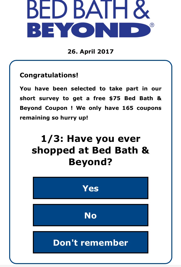 Bed Bath & Beyond 75 Coupon Offer on Facebook is a Hoax South